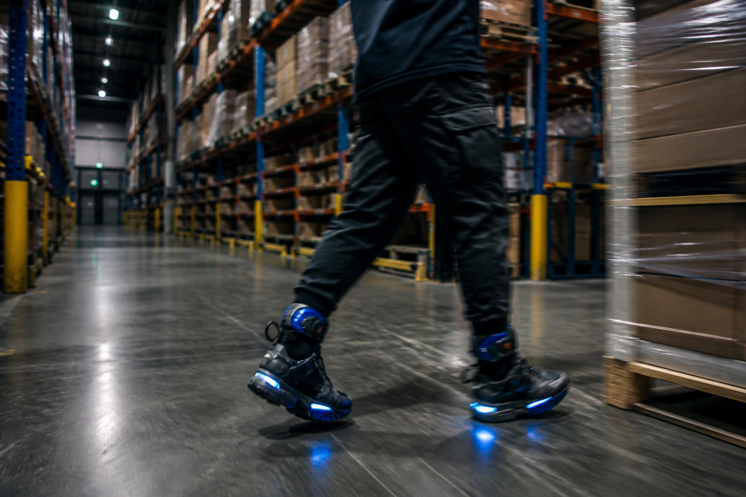Powered shoes used for warehouse and workplace mobility